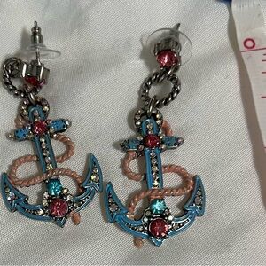 Betsey Johnson Blue and Pink Anchor Earrings